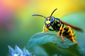Fototapeta premium Close-up Macro Photography of a Yellow Jacket Wasp