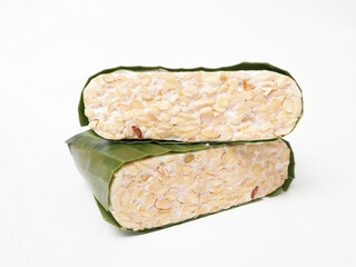Raw Tempeh or Tempe isolated on white. Tempe Made From Fermented Soybeans