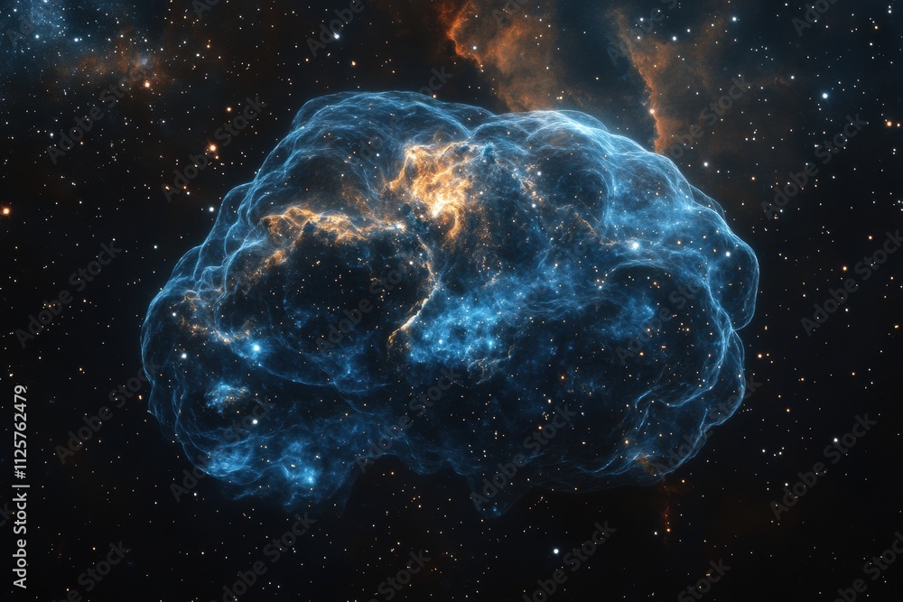 Poster A stunning display of a cosmic brain formed by stars and galaxies shines in the vastness of deep space, evoking wonder and mystery. Generative AI
