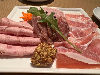 美味しそうなサラミと生ハムの盛り合わせ