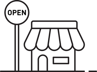 Cute Outline Stores With Open Sign Icon Illustration Vector