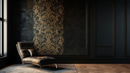 Deep black wallpaper with golden Arabic filigree, intricate patterns, elegant, modern sophistication 