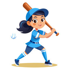 Obraz premium Girl swings a baseball bat with confidence while wearing a blue uniform during a sunny day at the park