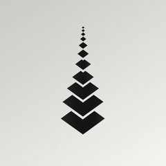 A minimalist design featuring stacked black shapes diminishing in size, creating a sense of depth.