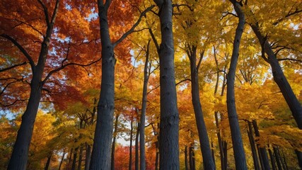 Obraz premium Colorful autumn leaves on red oak trees