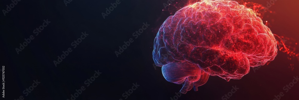 Leinwandbilder Glowing neural networks and synapses form an abstract human brain with copy space, ideal for conveying ideas of intelligence and creativity. Generative AI