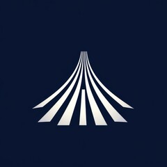 A minimalist graphic featuring a stylized road or runway converging towards a vanishing point.