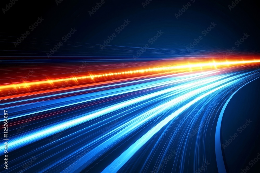 Poster abstract light trails in blue and orange creating a dynamic motion effect on a dark background ideal