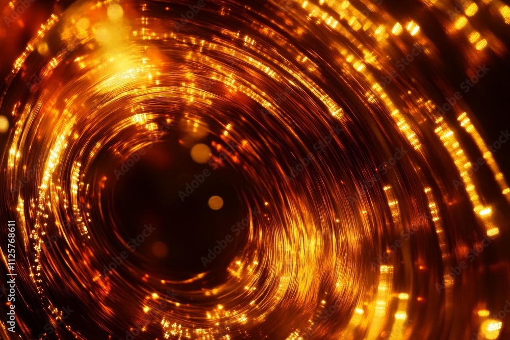 Poster abstract swirling golden lights radiate in a mesmerizing spiral pattern, creating a magical illusion
