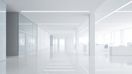 Fototapeta premium Clean office space with white walls and floors.