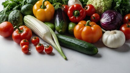 Fresh organic vegetables on a white background