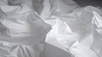 Obraz premium Detailed crumpled white paper with delicate grid lines, The texture reveals pronounced folds and creases