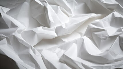 Detailed crumpled white paper with light grid lines, The texture reveals pronounced folds and creases