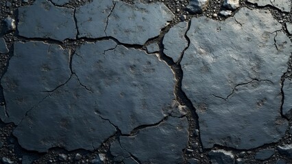 Obraz premium Cracked Asphalt Texture, Urban Decay Close-Up