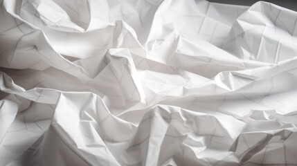 Detailed crumpled white paper with subtle grid lines, The texture reveals pronounced folds and creases