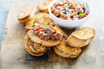 Eggplant caponata with garlic bread