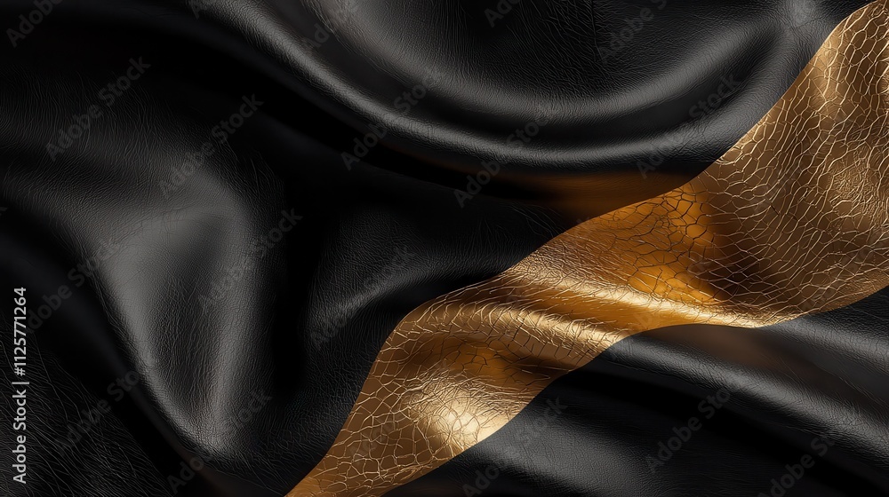 Poster surreal abstract terrain textures with cracked patterns and elegant gold accents in a dark fabric en