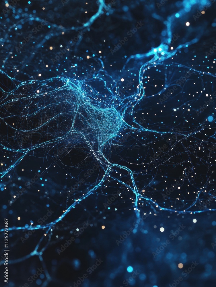 Aufkleber Intricate details of a brain showcase luminous blue neural pathways, emphasizing the complexity of cognitive processes and connectivity. Generative AI