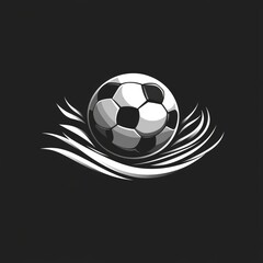 Obraz premium A stylized black and white illustration of a soccer ball with dynamic motion lines.