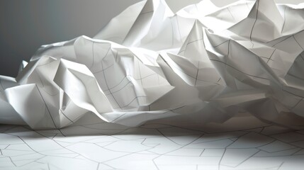 White crumpled paper with delicate grid lines, The texture shows clear folds and creases