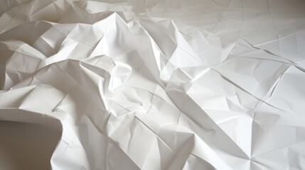 White crumpled paper with faint grid lines, The texture reveals prominent folds and creases
