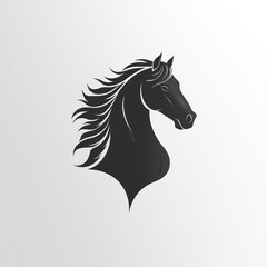 A stylized black silhouette of a horse's head with flowing mane.