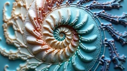 Iridescent Seashell Close-up, Intricate Spiral & Texture
