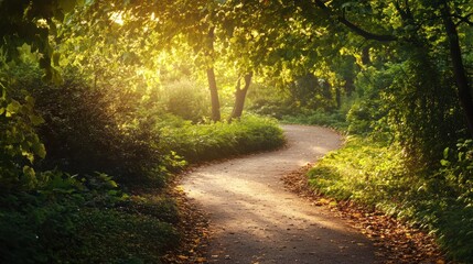 Fototapeta premium Sunlit Path Through Lush Greenery: A Serene Forest Walk