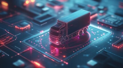 Digital Cargo Lorry in Futuristic Logistics Technology