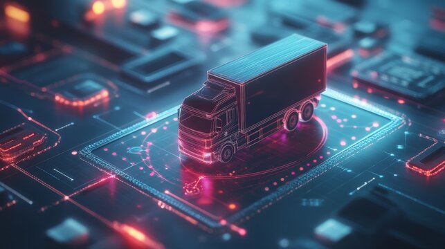 Digital Cargo Lorry in Futuristic Logistics Technology