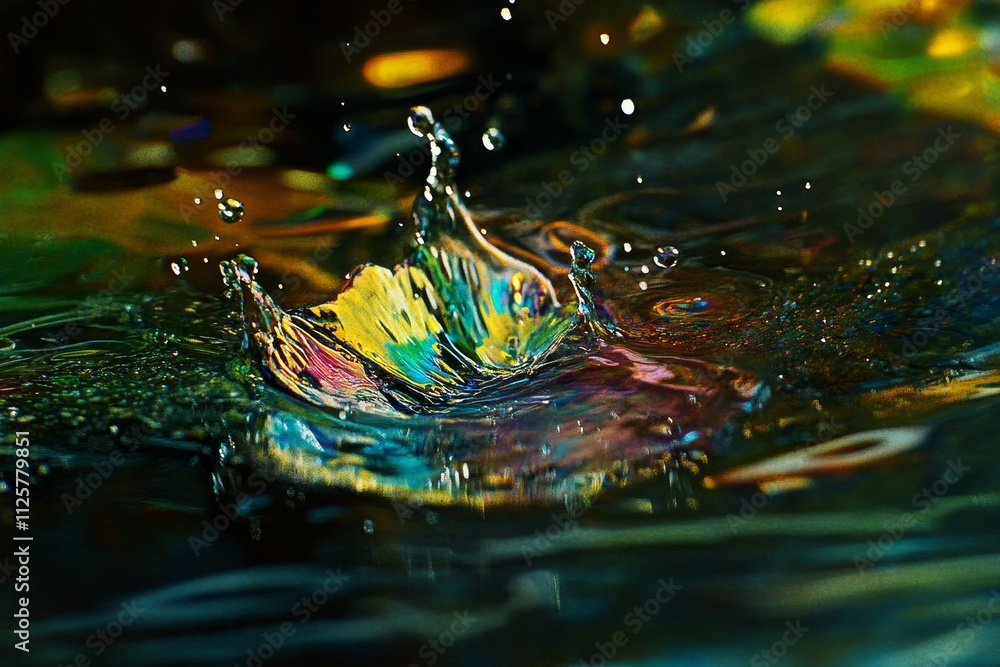 Aufkleber colorful water splash with iridescent reflections on surface showcasing dynamic movement and vibrant