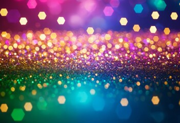 Colorful Glitter In Shiny Defocused Background Abstract Christmas Lights bokeh particles dreamy backdrop