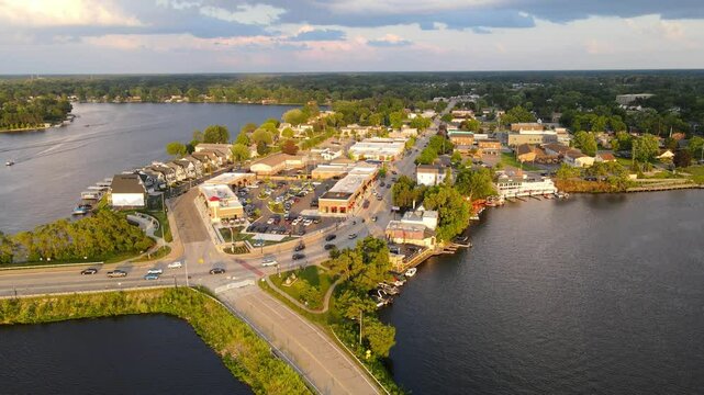Picturesque Downtown Belleville, Michigan With Waterfront Views at Sunset