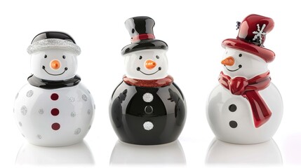 Snowman Isolated on White Background, A Charming Winter Figure Standing Alone in a Blank Canvas of Snow.