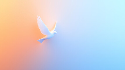 A white dove soars through a vibrant gradient sky, symbolizing peace, hope, and purity. 