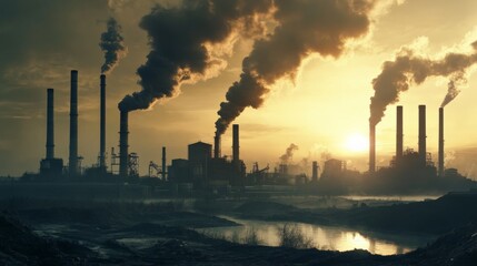 Urban Sunset Over Polluted Cityscape