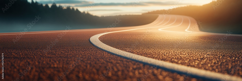 Poster a curved running track stretches into the horizon, creating a serene atmosphere as sunset colors the