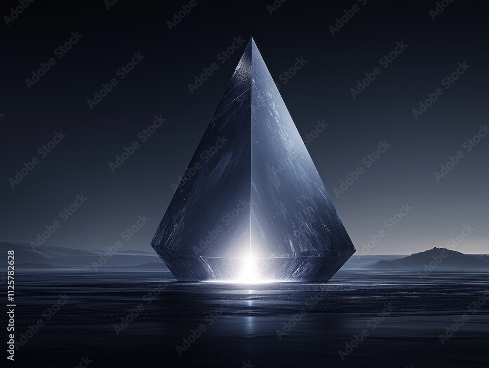 Poster geometric structure illuminated in dark ocean minimalist art abstract calm atmosphere low angle view