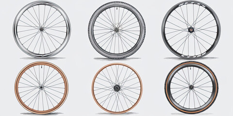 Naklejka premium Six Stylish Bicycle Wheel Designs Spoke Rim Tire Illustrations