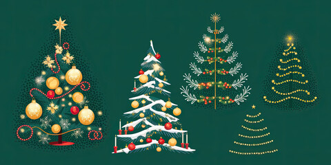 Festive Christmas Trees Gold Red Green Decor Holiday Design