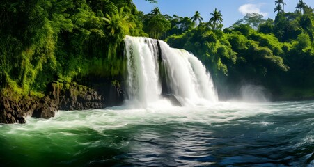 Fototapeta premium large water fall that's pouring up down the side of a mountain