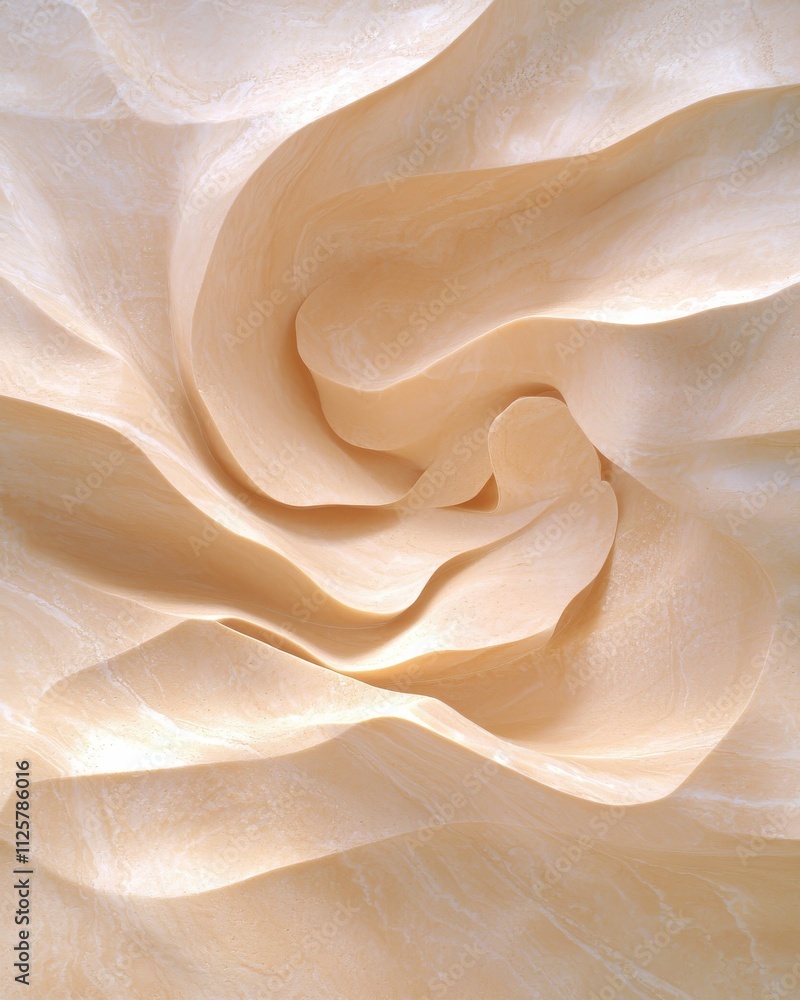 Poster abstract soft geometric patterns in mocha mousse minimalist art studio setting close-up perspective 