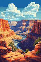 Grand canyon national park illustration colorful travel poster
