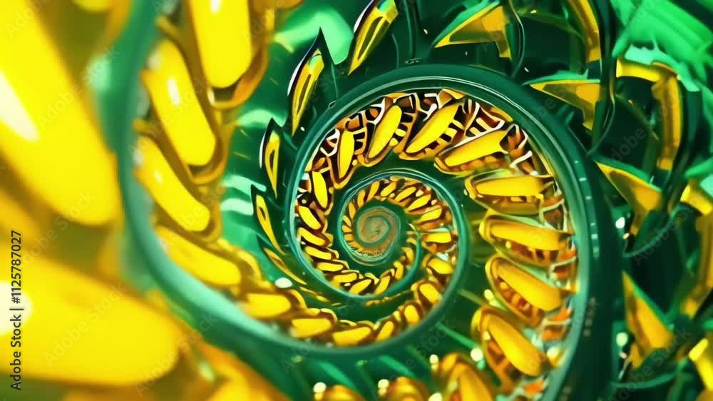 Poster fractal background with green and yellow circles featuring a floral pattern colorful design and natu