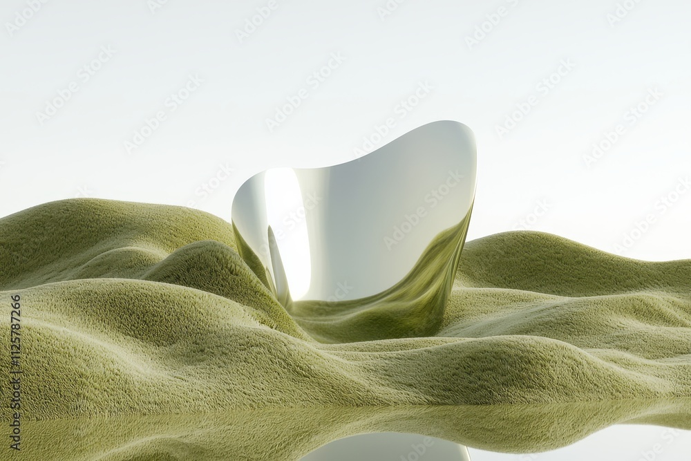 Aufkleber surreal texture of undulating moss terrain with reflective surface conceptual art calm environment a