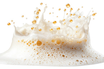 A dynamic splash of beer foam against a white background, capturing the essence of refreshment and celebration.