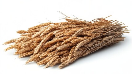 Wheat field isolated on a white background, cutout style, showcasing the golden stalks of wheat swaying in the wind, symbolizing agriculture, nature, and harvest.