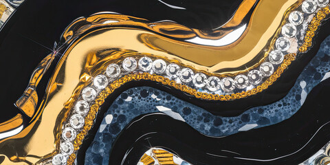 Luxury Gold Black Crystal Resin Art Abstract Swirls Texture Background