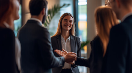 people welcoming a new comer in office