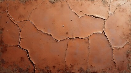 Obraz premium Cracked Terracotta Tile Texture, Weathered Brown Tile Surface with Fine Cracks, Dusty and Dry